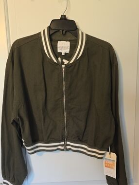 April Kiss Olive Green Zip Bomber Jacket. NWT.